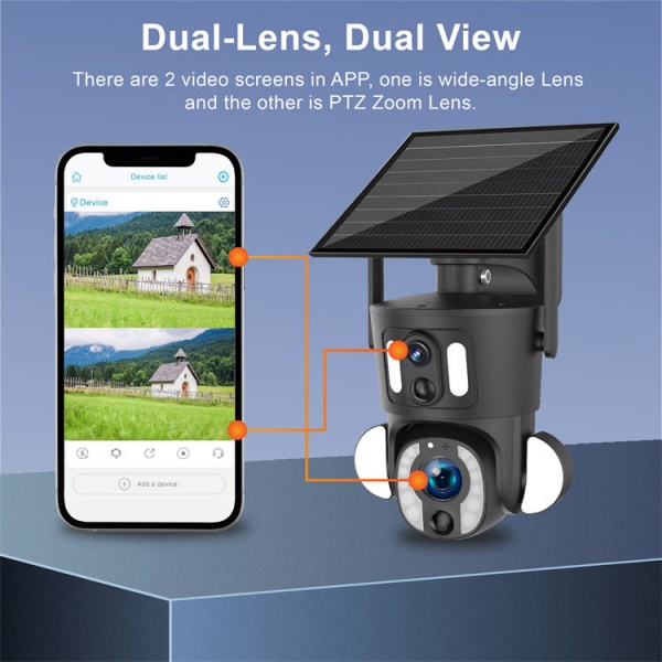 PTZ Camera 10X Solar Powered Dual Lens Security Camera